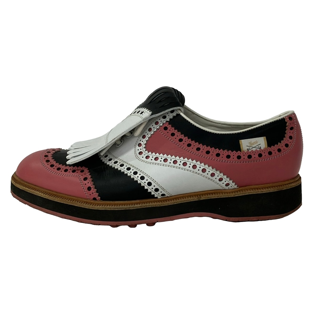【中古】GUCCI(グッチ) シューズ ウィングチップ サクラ色×黒×白 なめし革