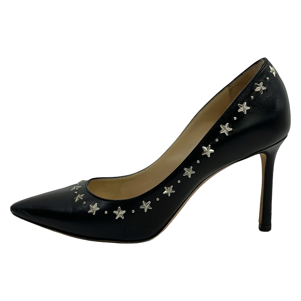 【新着】【中古】JIMMY CHOO(ジミーチュウ) パンプス スタッズ/はやりっ児(星) 黒×しろがね色 なめし革