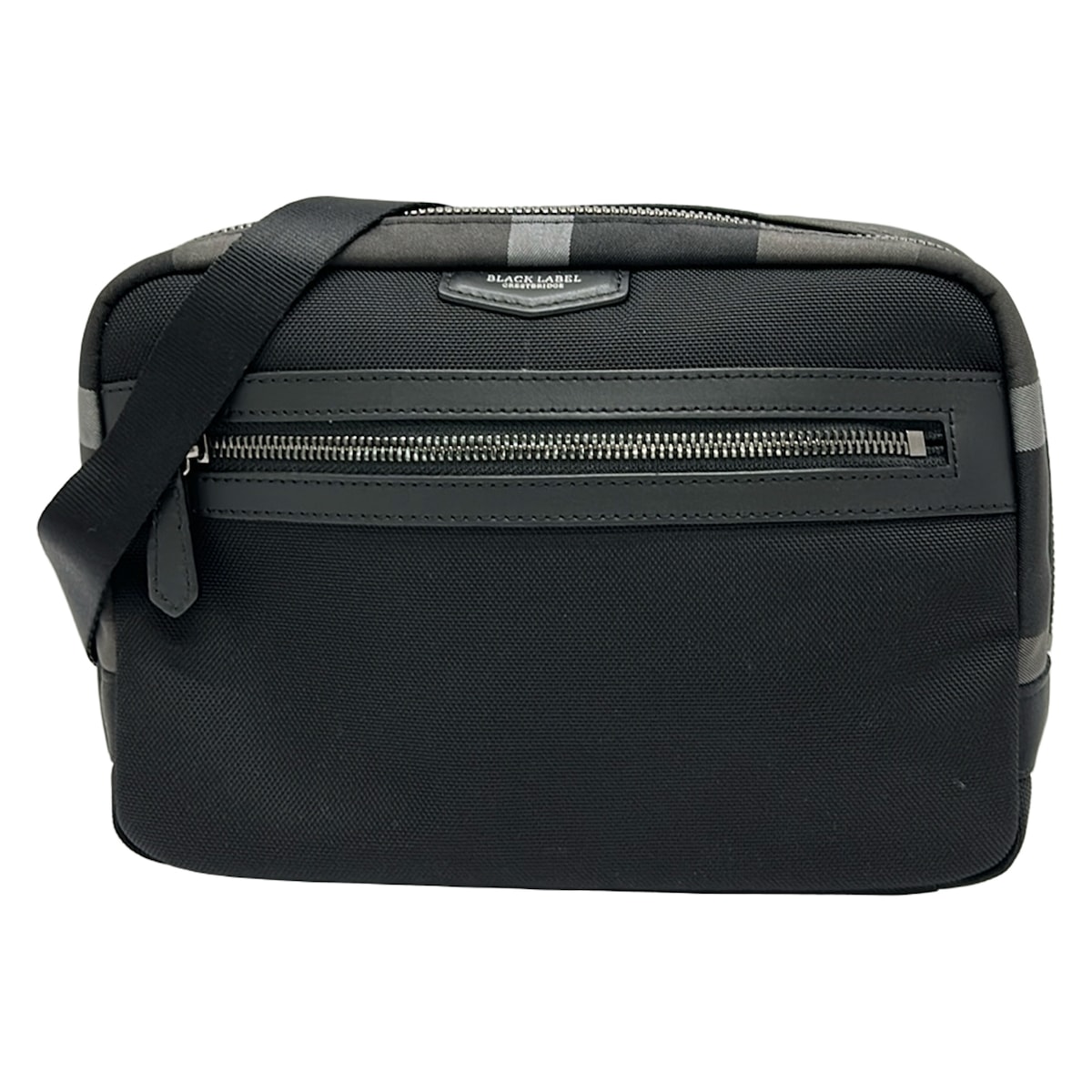 【中古】BLACK LABEL CRESTBRIDGE(ブラックレーベルクレストブリッジ) ショルダーバッグ ミニ御徒面子 黒×うす暗い薄墨色×ともし火薄墨色 なめし革