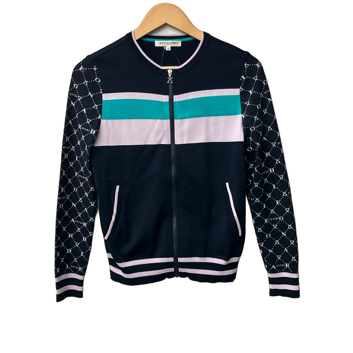【中古】LEONARD SPORT(レオナールスポーツ) 上衣 長袖/編み物/モノグラムロゴタイプ/春/秋 米国海軍×ライトパープル×青色緑であること