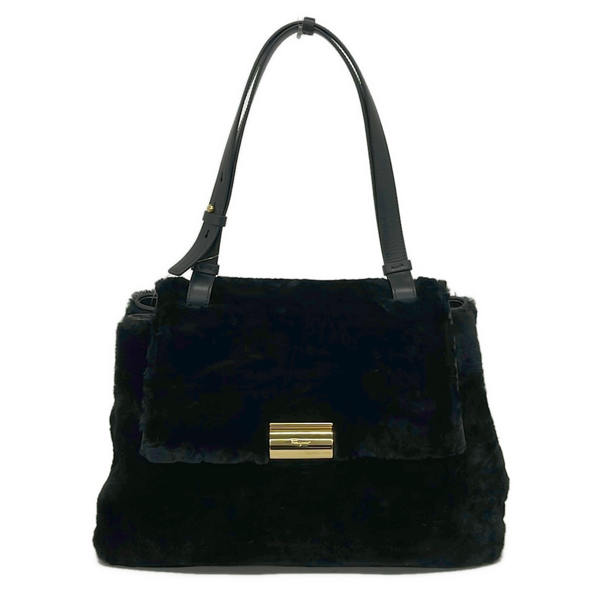 【中古】FERRAGAMO/SalvatoreFerragamo(サルバトーレフェラガモ) ショルダーバッグ 黒 なめし革、羊肉