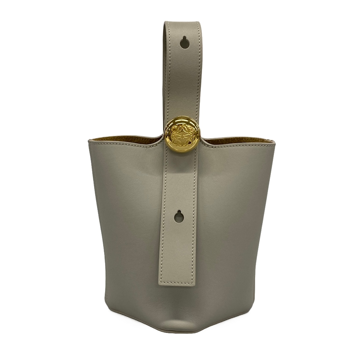 【中古】LOEWE(ロエベ) ペブル 井戸釣瓶御徒面子 ミニ ハンドバック 貝殼薄墨色