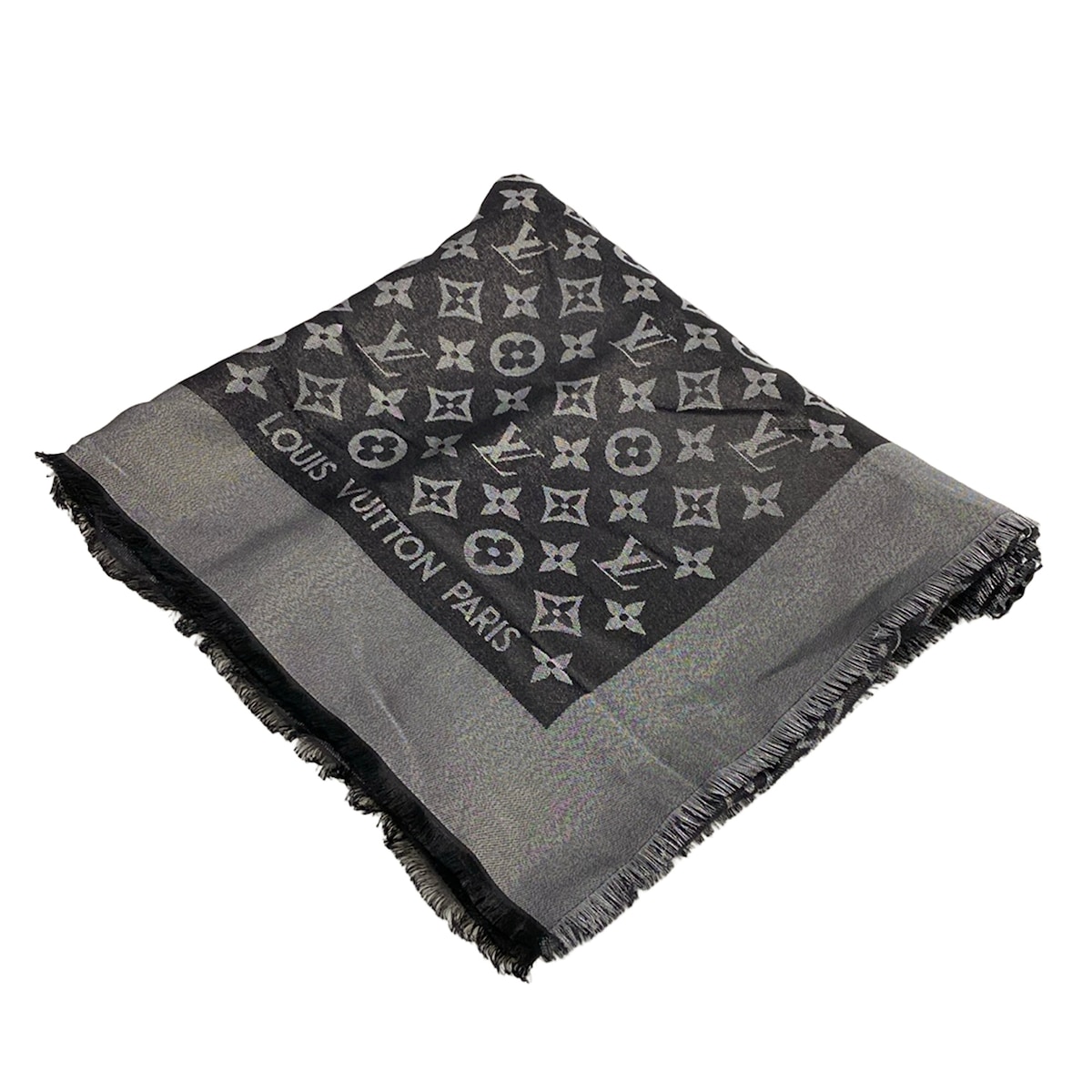 【中古】LOUIS VUITTON(ルイヴィトン) ショールモノグラムシャイン 袈裟(肩かけ) ノワール 羊毛、地絹