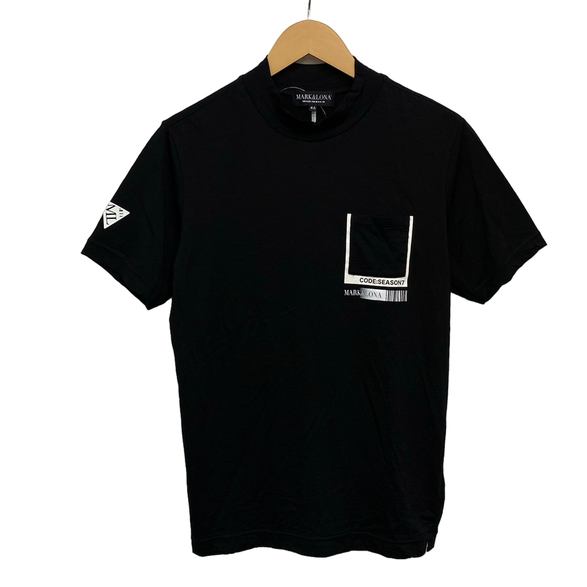 【中古】MARK\u0026LONA(マークアンドロナ) 半袖ティーシャツ ハイネック/CODE:SEASON7 黒×白