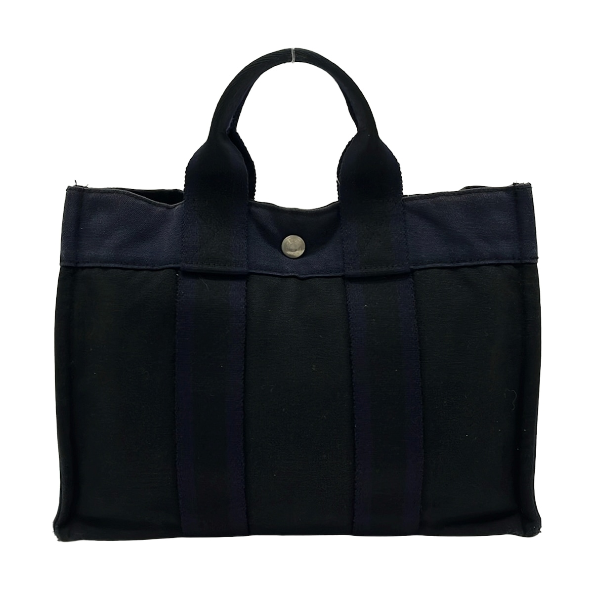 【中古】HERMES(エルメス) フールトゥトートPM トートバッグ しろがね色金具 黒×米国海軍