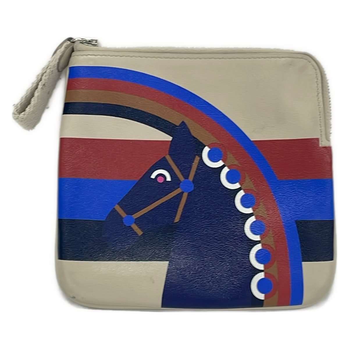 【中古】HERMES(エルメス) 車寄せ 馬/しろがね色金具 混凝土×青色アンクル