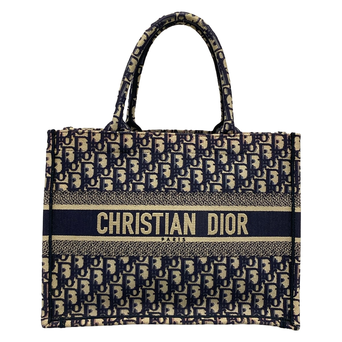 【中古】DIOR/ChristianDior(クリスチャンディオール/ディオール) ブックトートミディアムバッグ/旧スモール トートバッグ オブ西洋葱 象牙色×米国海軍×ダークネイビー