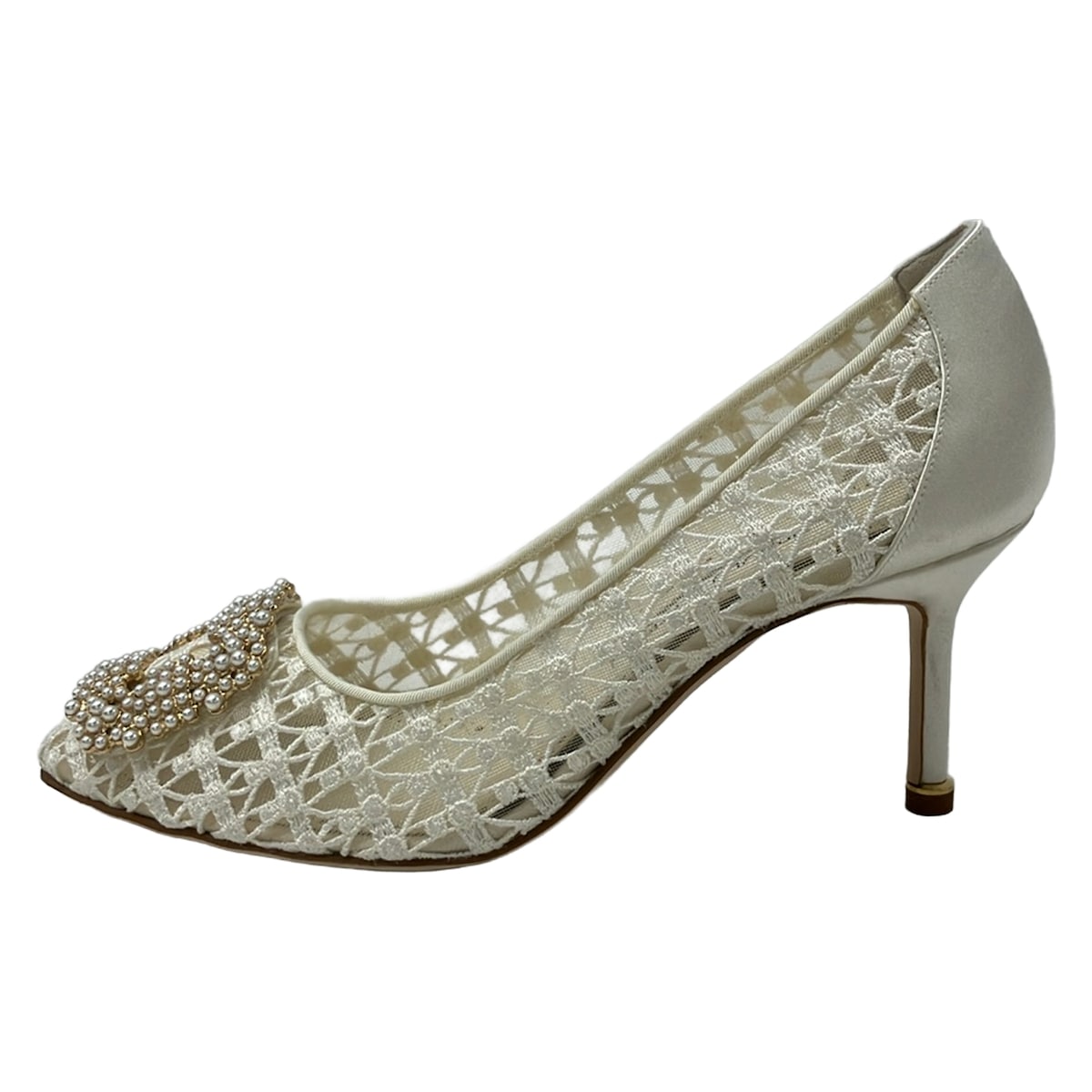 【中古】MANOLO BLAHNIK(マノロブラニク) パンプス パール/スピード競技 象牙色