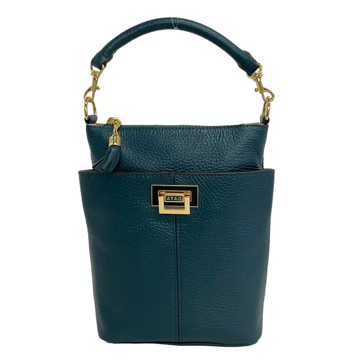 【中古】ATAO(アタオ) ハンドバック ミニ御徒面子/手持ち部分取りはらい可 青碧緑であること なめし革