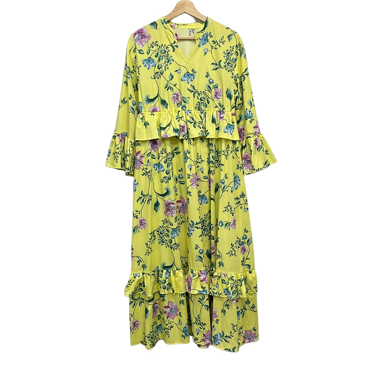【中古】GRACE CONTINENTAL(グレースコンチネンタル) 衣装 長袖/マキシ丈/花柄 黄色×緑であること×マルチ