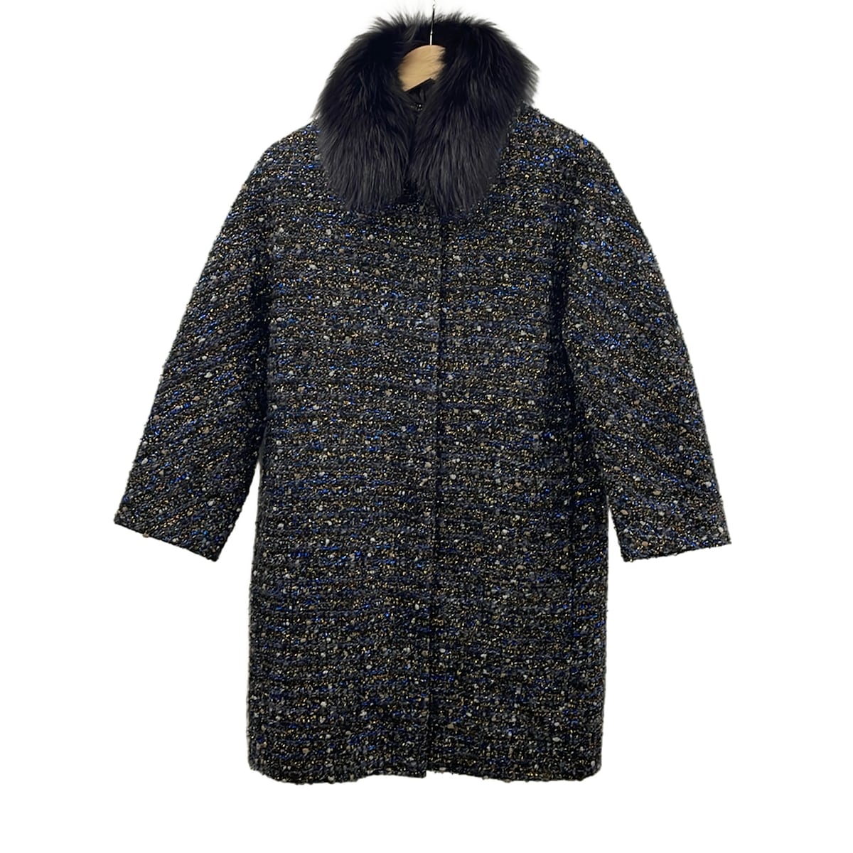 【中古】ADORE(アドーア) コート 長袖/ツイード/フォックス/ラメ/冬/秋 黒&times;ダークグレー&times;マルチ｜ブランディア　店