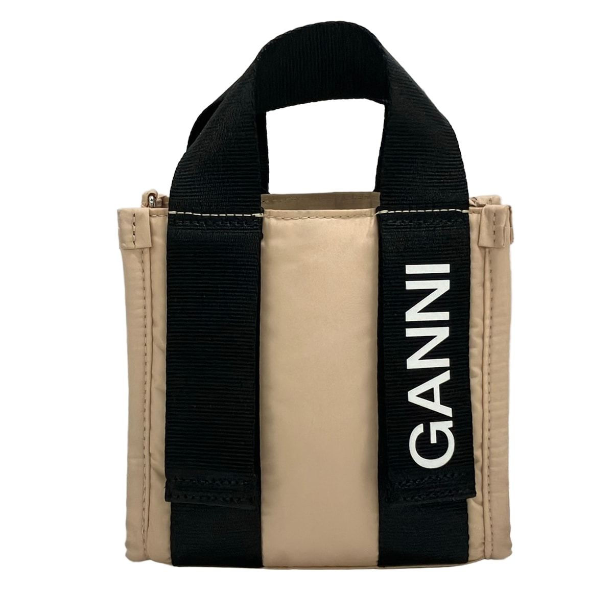 【中古】GANNI(ガニー) 再利用テック ミニ トートバッグ ハンドバック ミニ御徒面子 ベージュ×黒×白