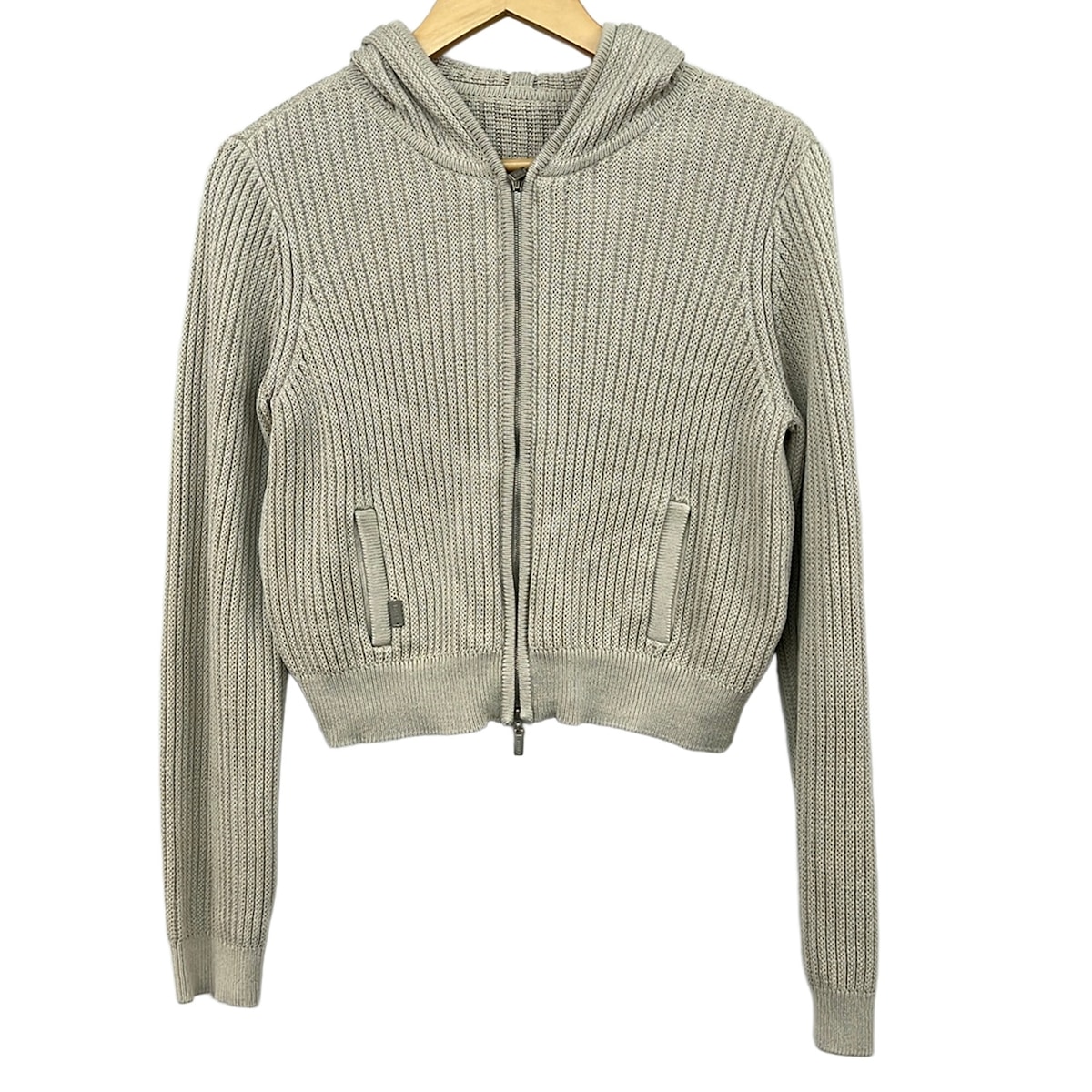【中古】FOXEY(フォクシー) パーカー 長袖/地絹混/ジップアップ/肋筋 薄墨色ベージュ