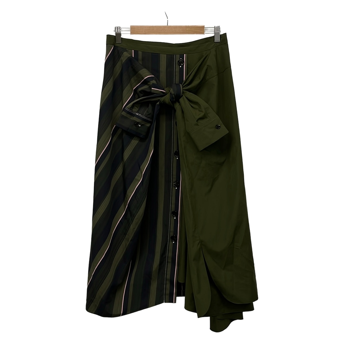 【中古】MARNI(マルニ) ロングスコート マキシ丈/縞模様/うつり変わり青写真/プルオーバー カーキ×ダークネイビー×マルチ