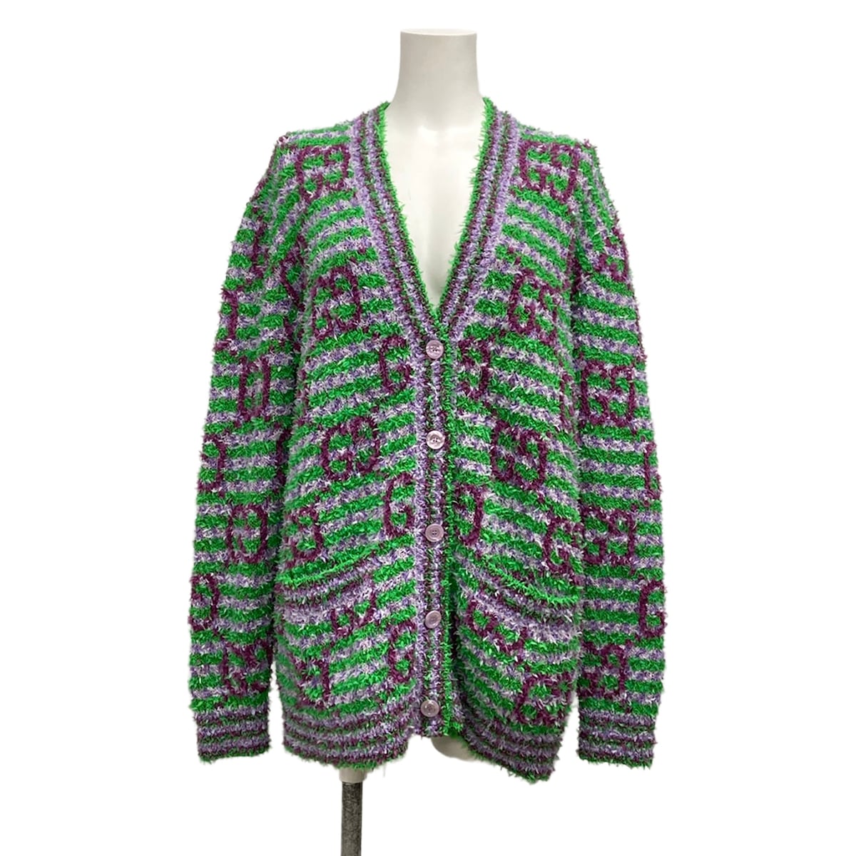 【中古】GUCCI(グッチ) ジレー 長袖/GG柄/ジャかばい立て 緑であること×ライトパープル×パープル 綿織物