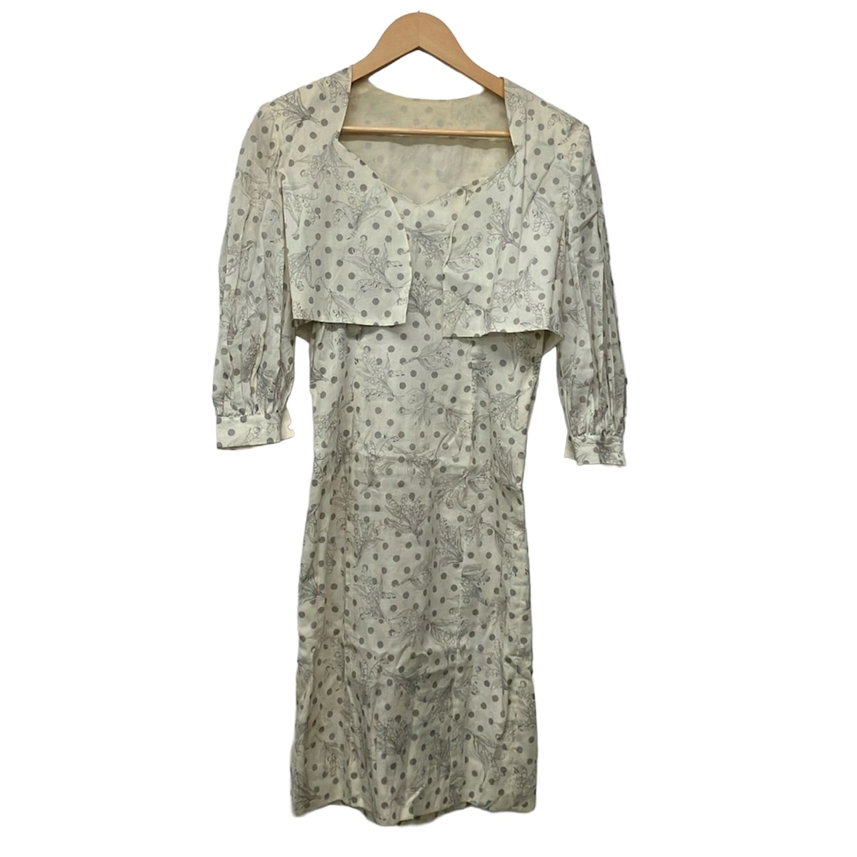 【中古】DIOR/ChristianDior(クリスチャンディオール/ディオール) 衣装背広 花柄/点点柄/肩パッド 象牙色×薄墨色