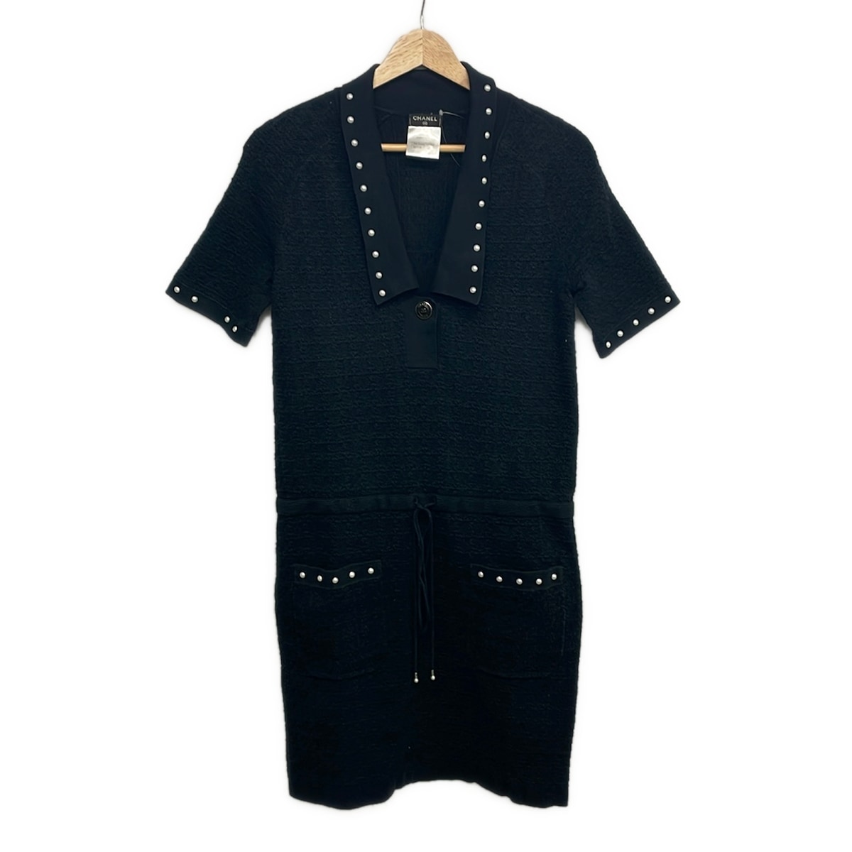 【中古】CHANEL(シャネル) 衣装 半袖/ひざ丈/2016年/編み物/パール 黒×白