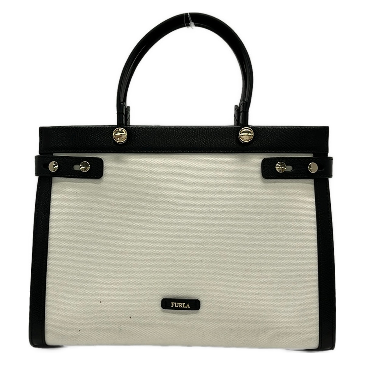 【中古】FURLA(フルラ) トートバッグ 白×黒 なめし革
