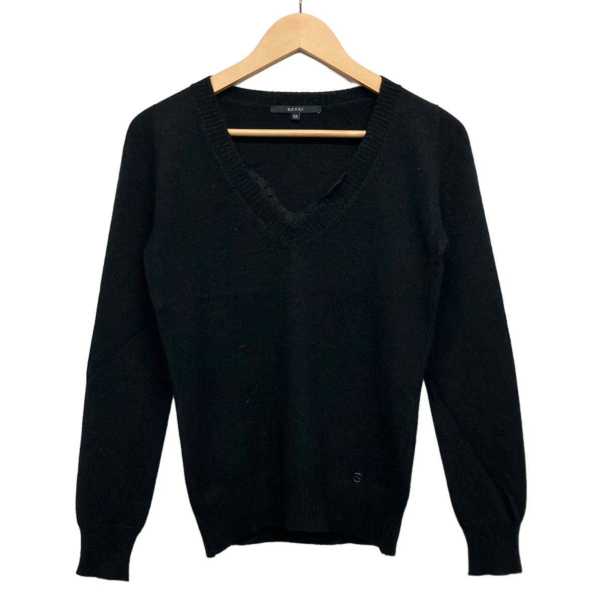 【中古】GUCCI(グッチ) 長袖スウェーター Vのど首/カシミール/スピード競技 黒