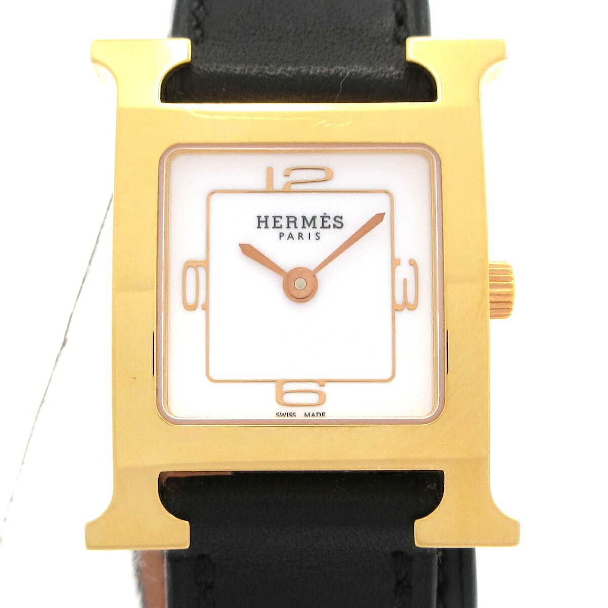 【中古】HERMES(エルメス) H御覧なさる ドゥブルトゥール ウォッチ SS/二重革胴締め/D目じるし 白