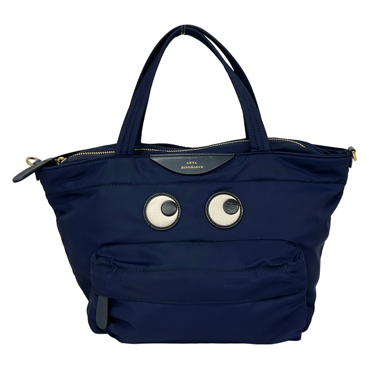 【中古】Anya Hindmarch(アニヤハインドマーチ) アイズ ハンドバック 米国海軍×白×黒 なめし革