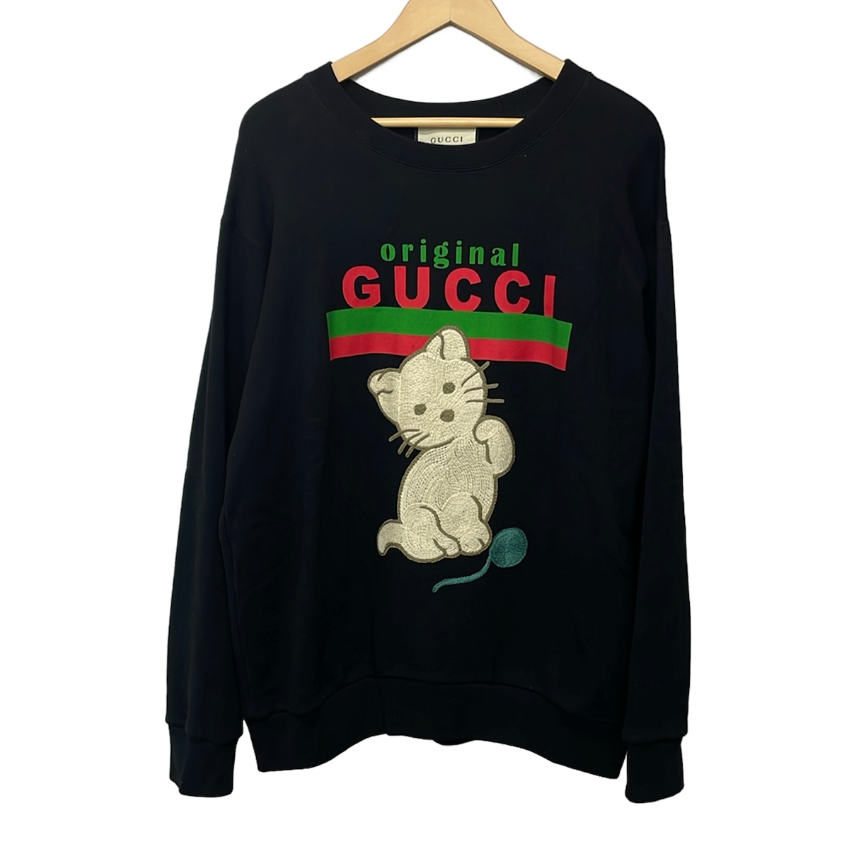 【中古】GUCCI(グッチ) 調教師 長袖/刺しゅう/シェリー酒(ウェッブ)/猫 黒×象牙色×マルチ