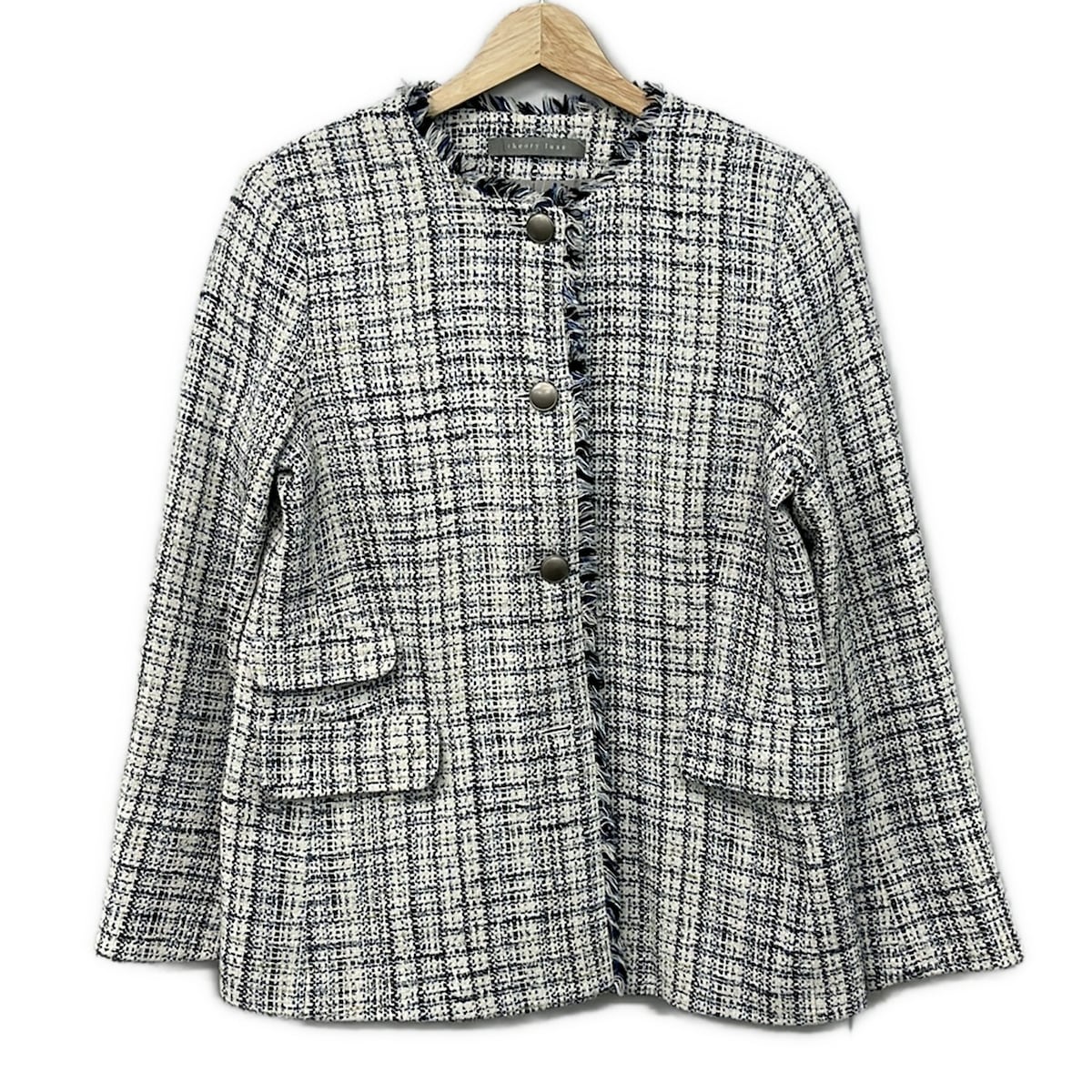 【中古】theory luxe(セオリーリュクス) 上衣 長袖/ツィード/フリンジ/秋/冬 白×青碧×黒