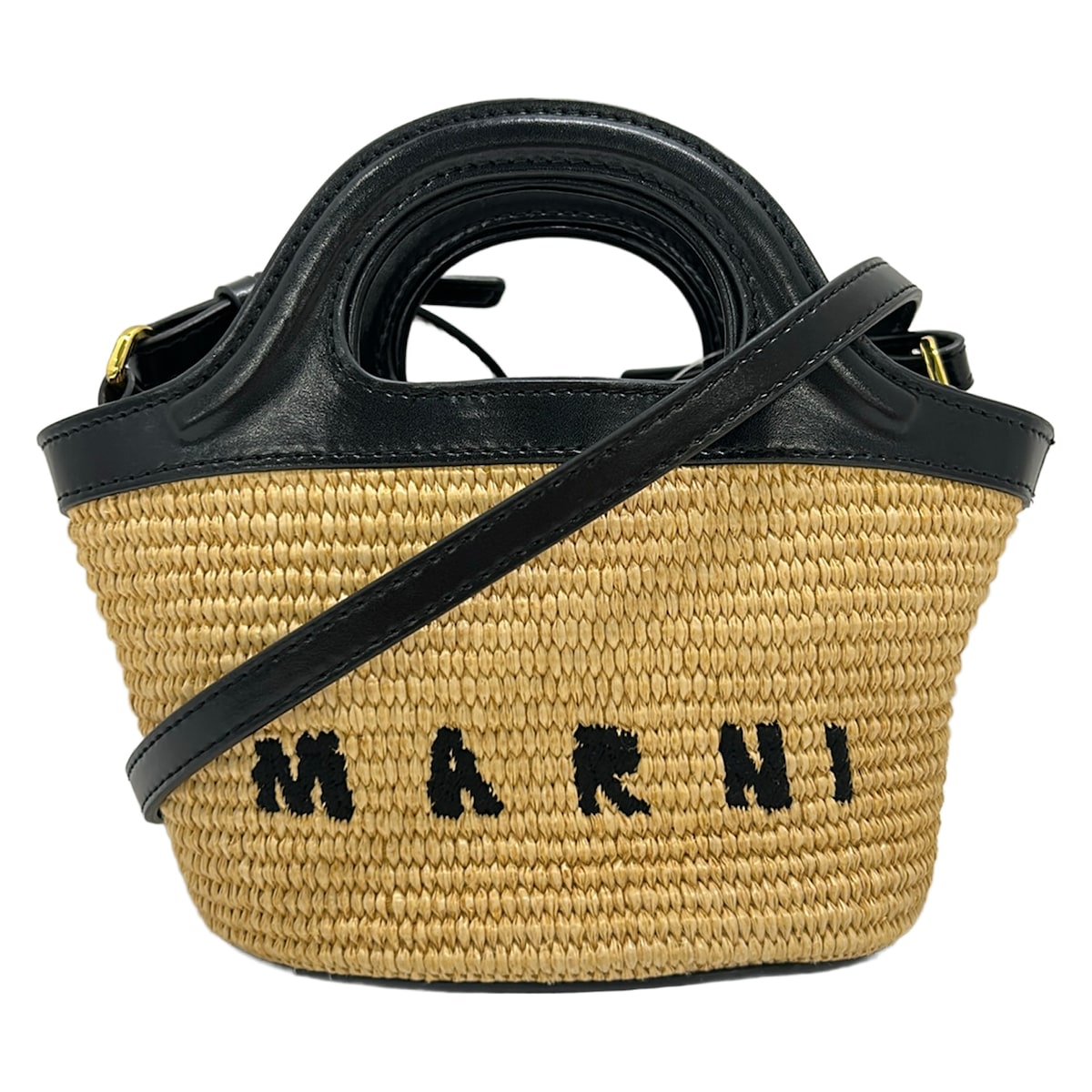 【中古】MARNI(マルニ) トロピカリア ハンドバック ミニ御徒面子 ベージュ×黒 なめし革