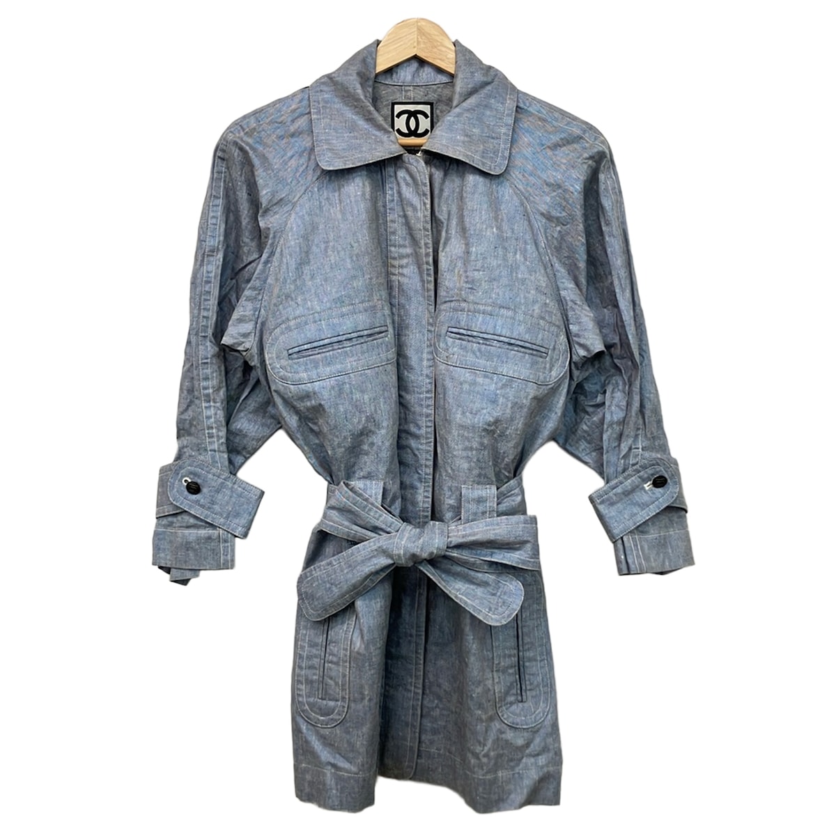 【新着】【中古】CHANEL(シャネル) 厚地の外套 長袖/麻/春 点火装置青色