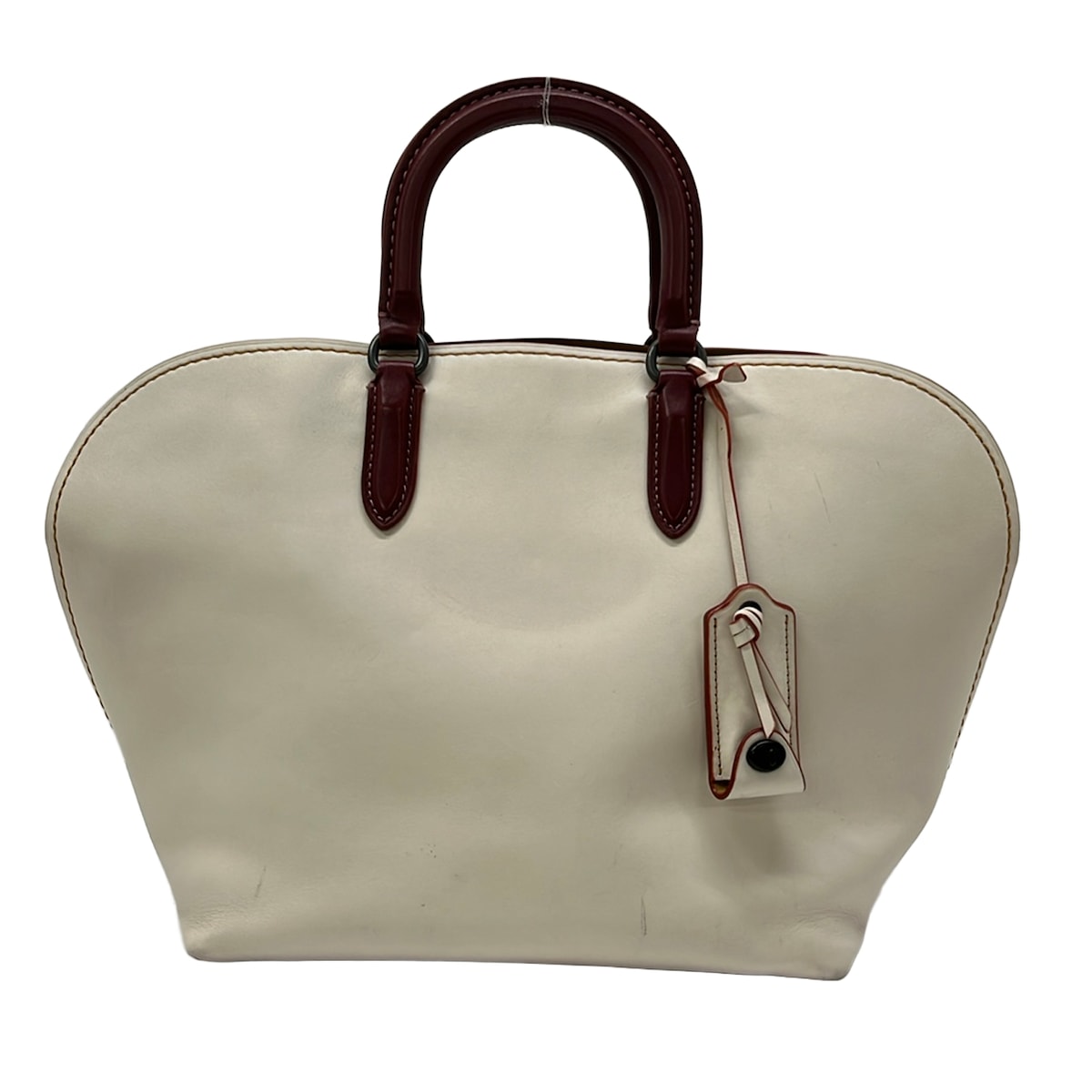 【中古】COACH(コーチ職) ダコタ サッチェル グローヴタン なめし革 ハンドバック 白×ボルドーワイン なめし革