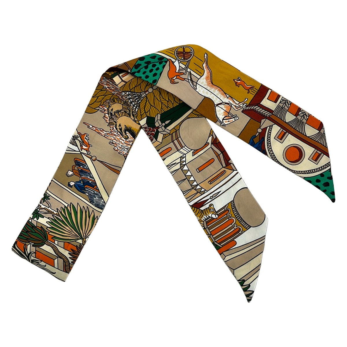 【中古】HERMES(エルメス) ツイロバート・エドワード・リー えり巻き シュロの葉えり巻き/ANIMAPOLIS ベージュ×緑であること×マルチ
