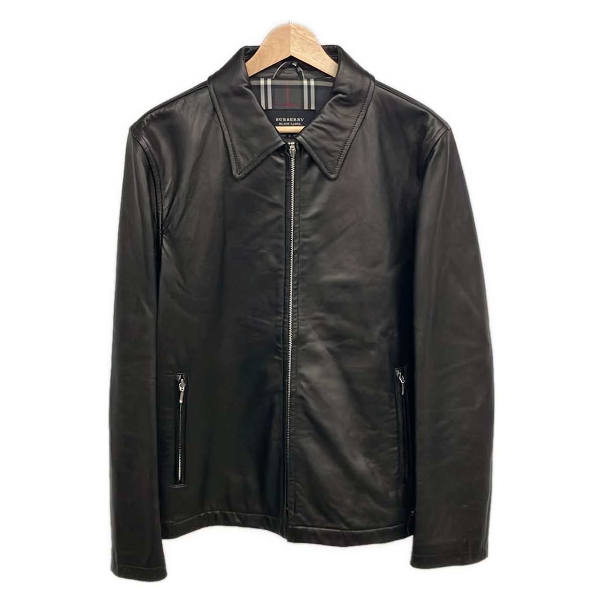 【中古】Burberry Black Label(バーバリーブラックレーベル) ライダースジャケット 長袖/なめし革/ジップアップ/春/秋 黒