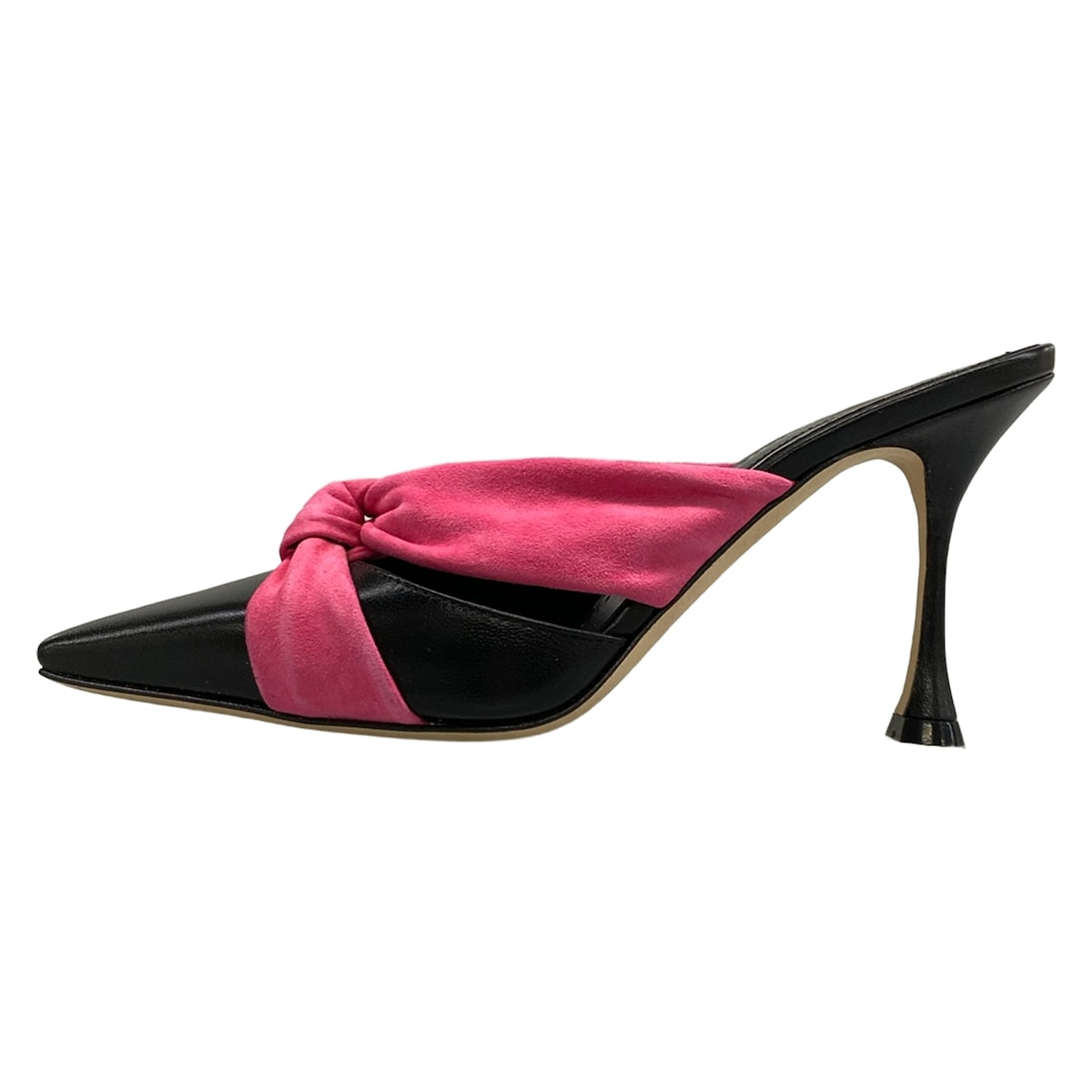 【中古】MANOLO BLAHNIK(マノロブラニク) ミュール 黒×サクラ色 なめし革