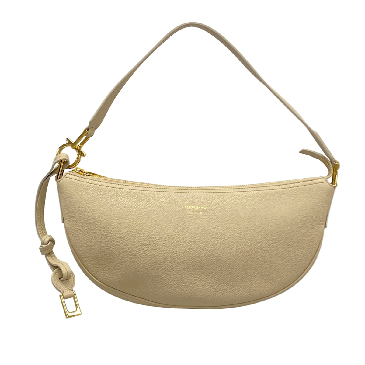 【中古】FERRAGAMO/SalvatoreFerragamo(サルバトーレフェラガモ) ホーボーバッグ(S) ショルダーバッグ ガンチーニ 石ころ(ともし火ベージュ) なめし革