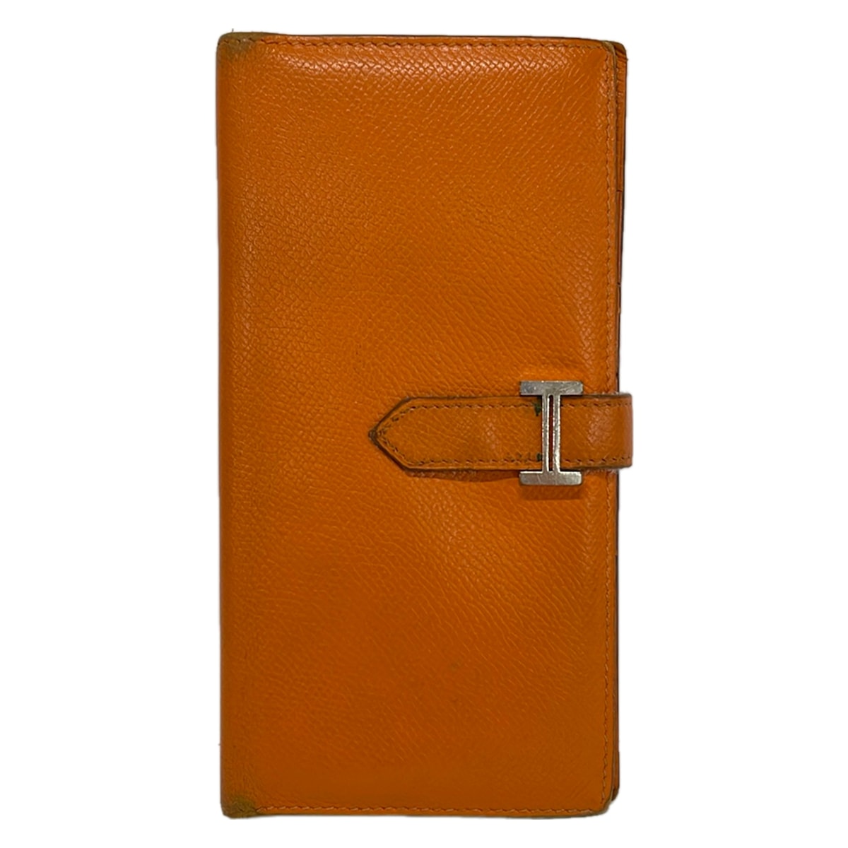 【中古】HERMES(エルメス) ベアン 長札入れ 新型金具/しろがね色金具 オレンジ色