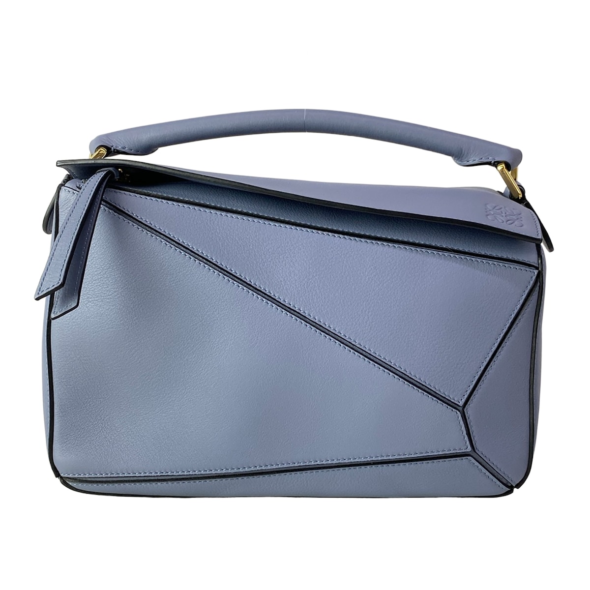 【中古】LOEWE(ロエベ) パズルバッグミディアム ハンドバック 青色薄墨色 なめし革