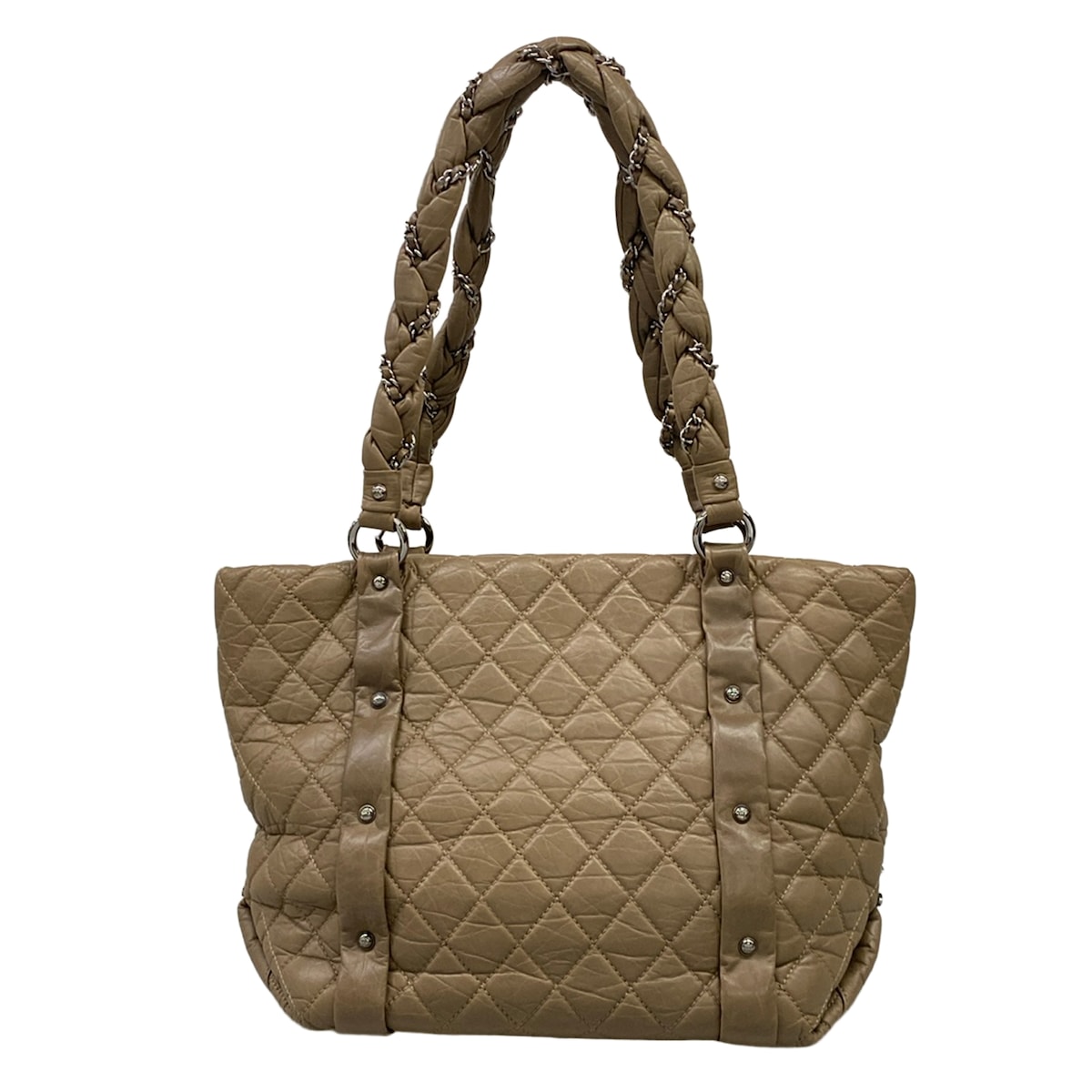 【中古】CHANEL(シャネル) レディブレード,マトラッセ ショルダーバッグ ココマーク/しろがね色金具 薄墨色ベージュ