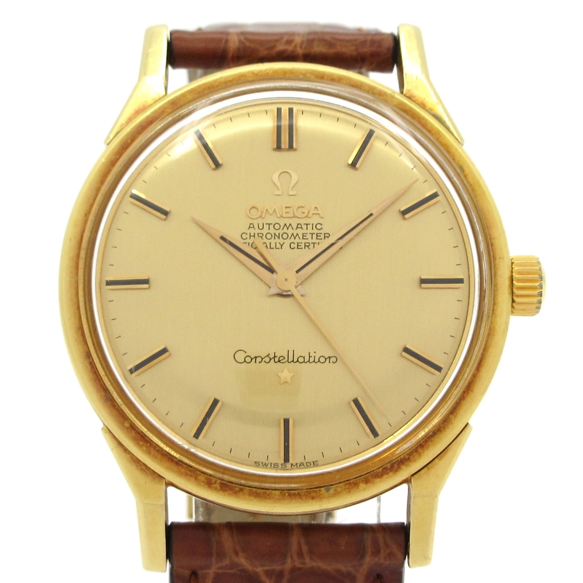 【新着】【中古】OMEGA(ゼロ) コンステレーション ウオッチ K18YG/プラ風防ガラス/尾錠SS/クロコベルト ゴールド