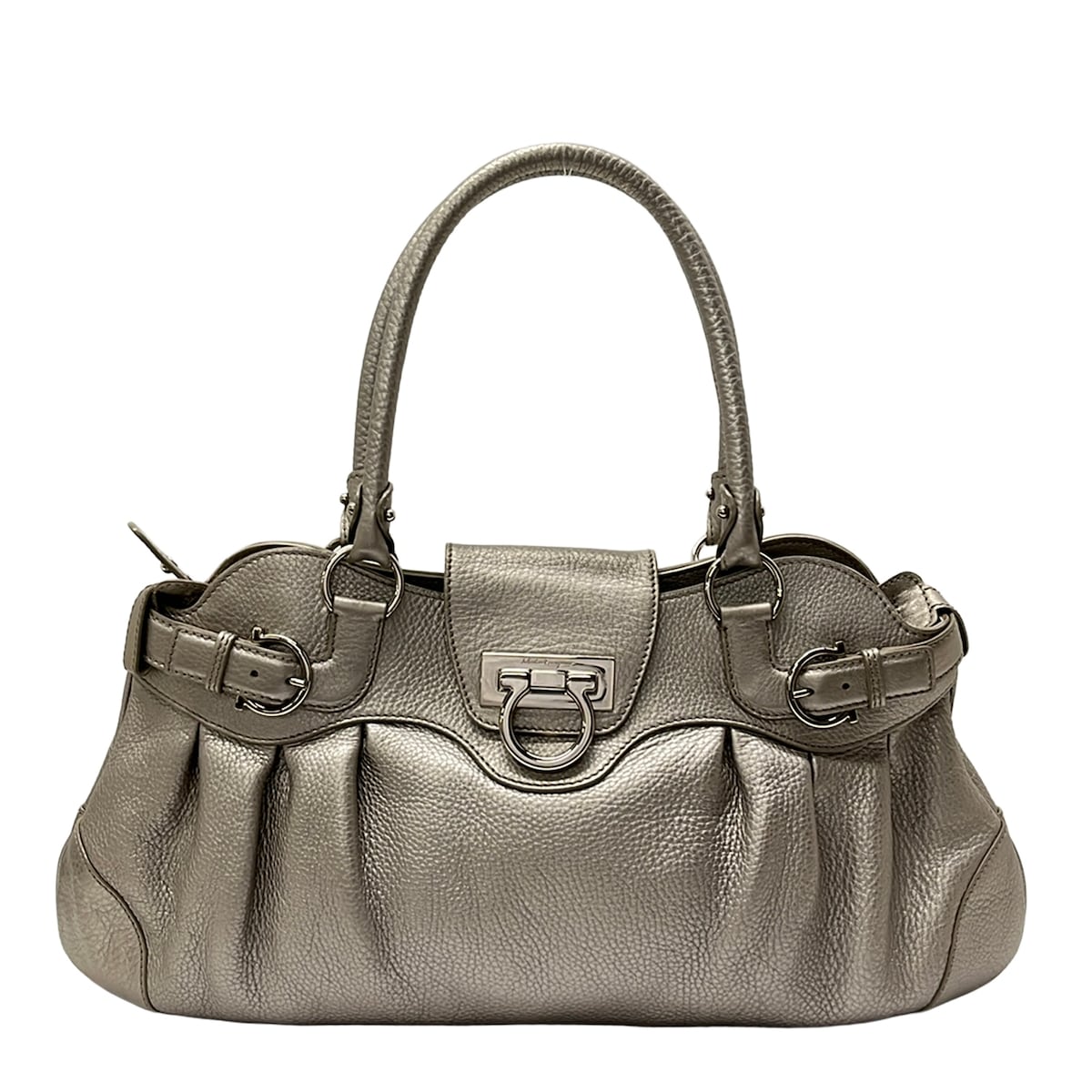 【新着】【中古】FERRAGAMO/SalvatoreFerragamo(サルバトーレフェラガモ) マリッサ ハンドバック しろがね色 なめし革