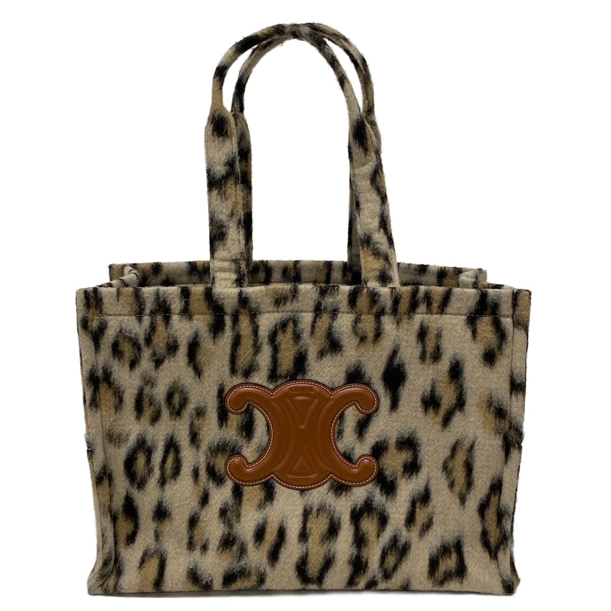 【中古】CELINE(セリーヌ) ラージ 河馬 タイス トートバッグ 豹柄 ベージュ×黒×マルチ