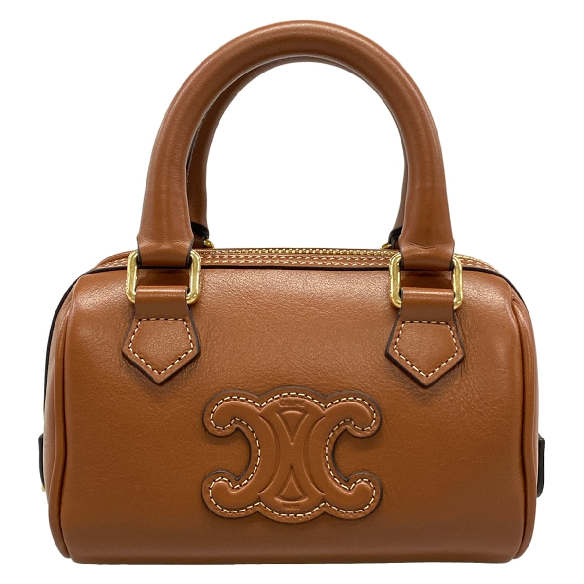 【中古】CELINE(セリーヌ) ミニ豆の町 キュイル トリオンフ ハンドバック ミニ御徒面子 タン(うす暗い赤銅色)