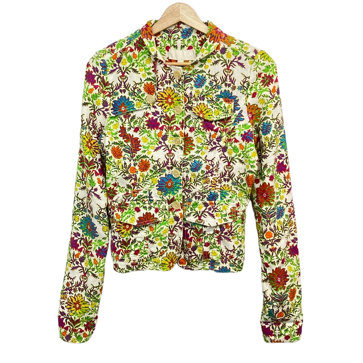 【中古】ETRO(エトロ) 上衣 長袖/麻/花柄/春/秋 白×黄色緑であること×マルチ
