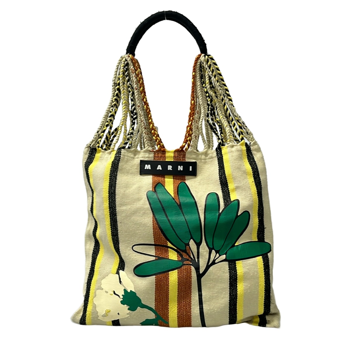 【新着】【中古】MARNI(マルニ) マルニマーケットハンモックバッグ トートバッグ 縞模様/御花(花) ベージュ×赤銅色×マルチ