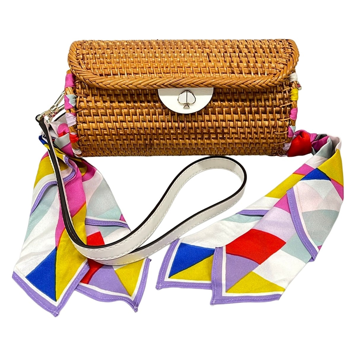 【新着】【中古】Kate spade(ケイトスペード) サクラ色 円柱 差し交わす上半身 ショルダーバッグ かご御徒面子/.同盟罷業一回り着脱可 赤銅色×白×マルチ 地絹、なめし革