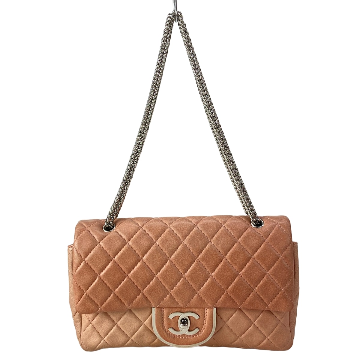 【新着】【中古】CHANEL(シャネル) ダブルフラップマトラッセ ショルダーバッグ チェーン店肩部/しろがね色金具 サクラ色ベージュ 子ヒツジ素はだ