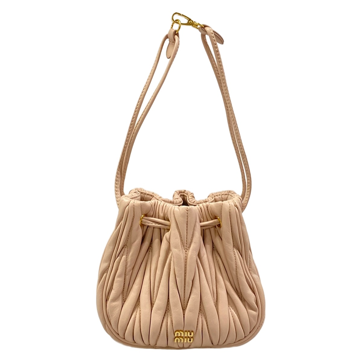 【新着】【中古】miumiu(ミュウミュウ) マテラッセ ハンドバック ミニ御徒面子 点火装置サクラ色 なめし革