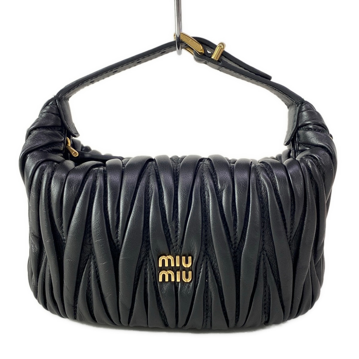 【中古】miumiu(ミュウミュウ) マテラッセ ハンドバック ミニ御徒面子 黒 なめし革