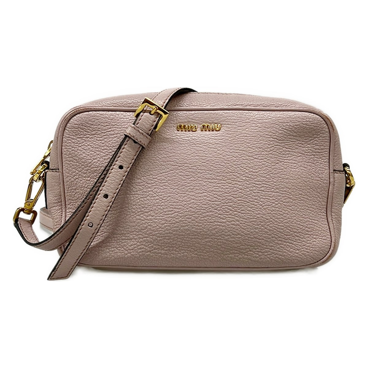 【中古】miumiu(ミュウミュウ) ショルダーバッグ サクラ色ベージュ なめし革