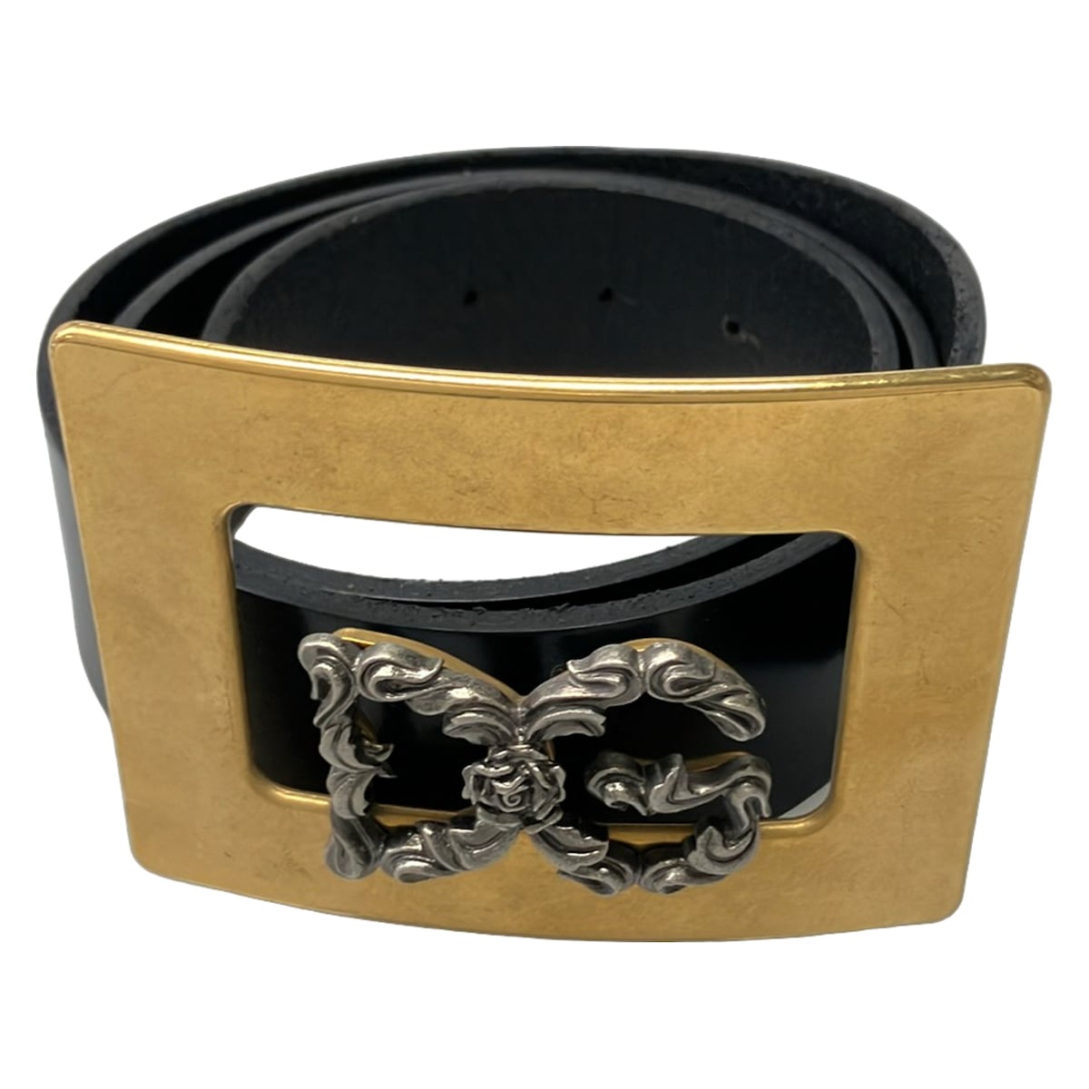 【新着】【中古】DOLCE\u0026GABBANA(ドルチェアンドガッバーナ) 胴締め 黒×ゴールド×しろがね色 なめし革