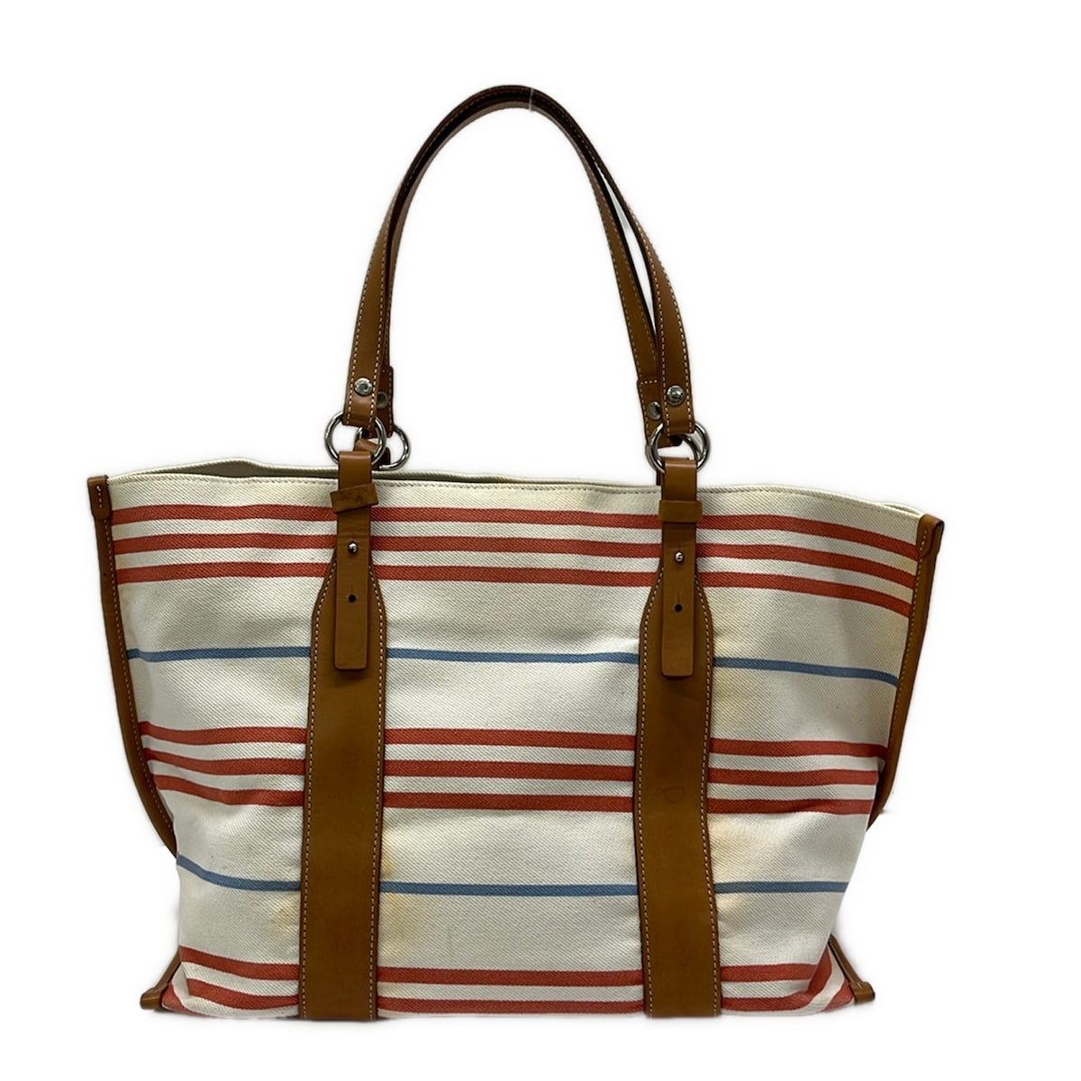 【中古】Burberry Blue Label(バーバリーブルーレーベル) トートバッグ 間借り人 白×赤いこと×マルチ なめし革